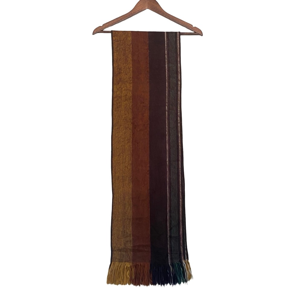 Winterbourne Alpaca Andean Silk Unisex Scarf Adult Brown Striped Fringed Boho